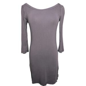 Y2K Charlotte Russe Emo Baby Big Button Boat Neck Long Fitted Top Gray MD